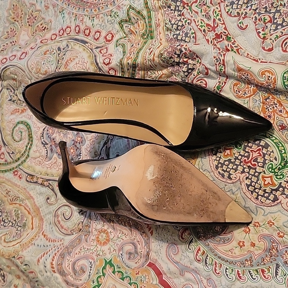 Stuart Weitzman black patent pumps 9.5. Relisting because Heels are 5 inches.